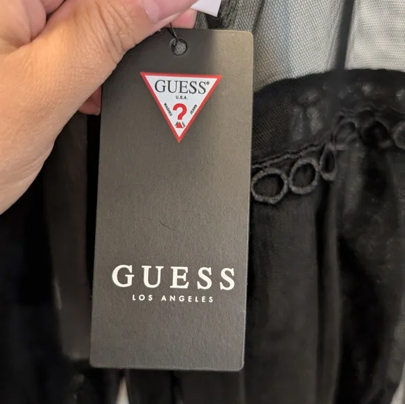 GUESS‎ Luigi Appliqué Smocked Top Size Medium Black - Picture 9 of 9